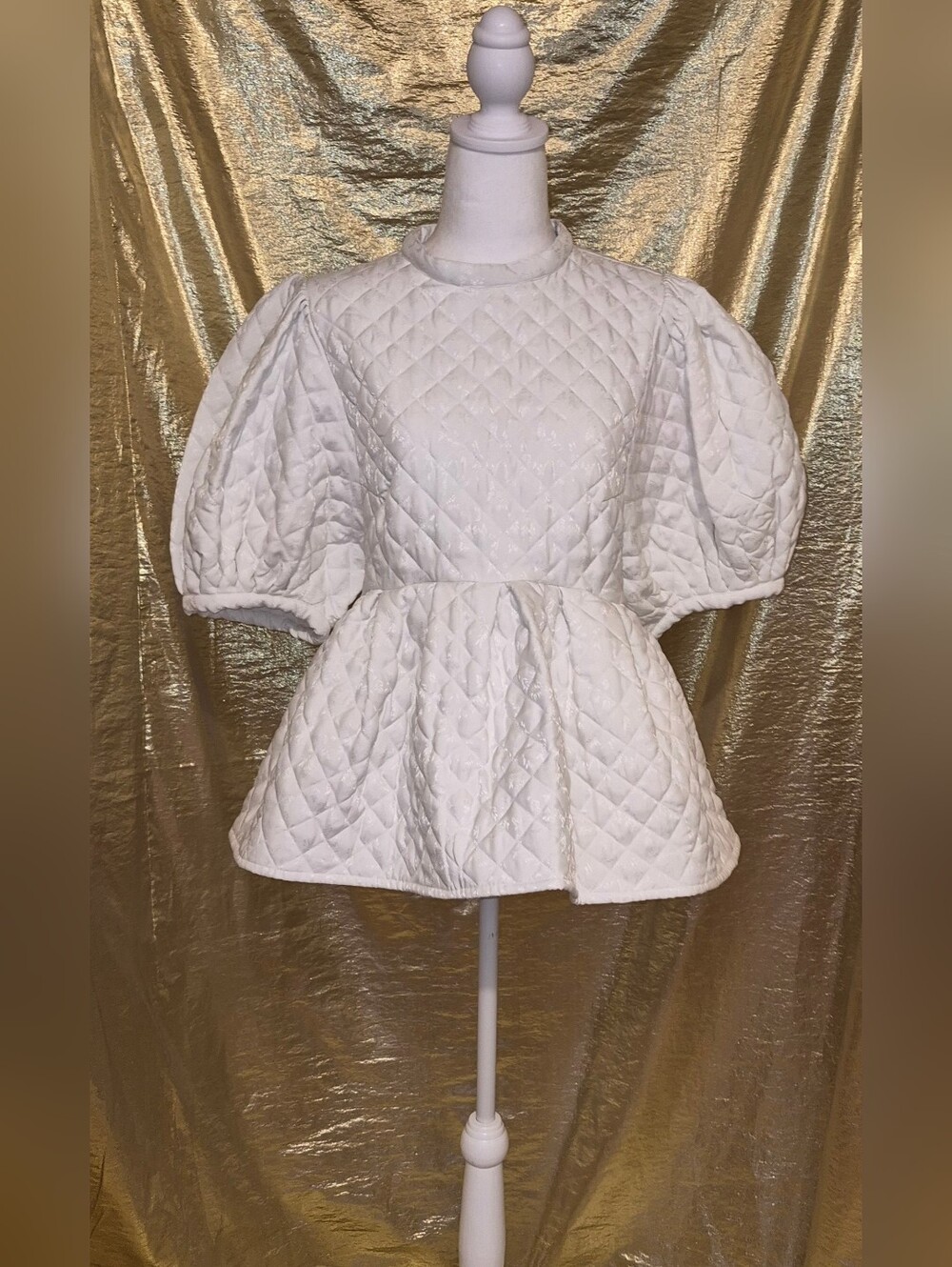 Asos Design Cream Quilted Peplum Puff-Sleeve Top